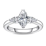 AimiIee Marquise Cut Moissanite Engagement Rings for Women 1.6cttw D Color VVS1 Clarity 925 Sterling Silver 3-Stone Pear Cut Wedding Promise Anniversary Ring with Certificate Size 7