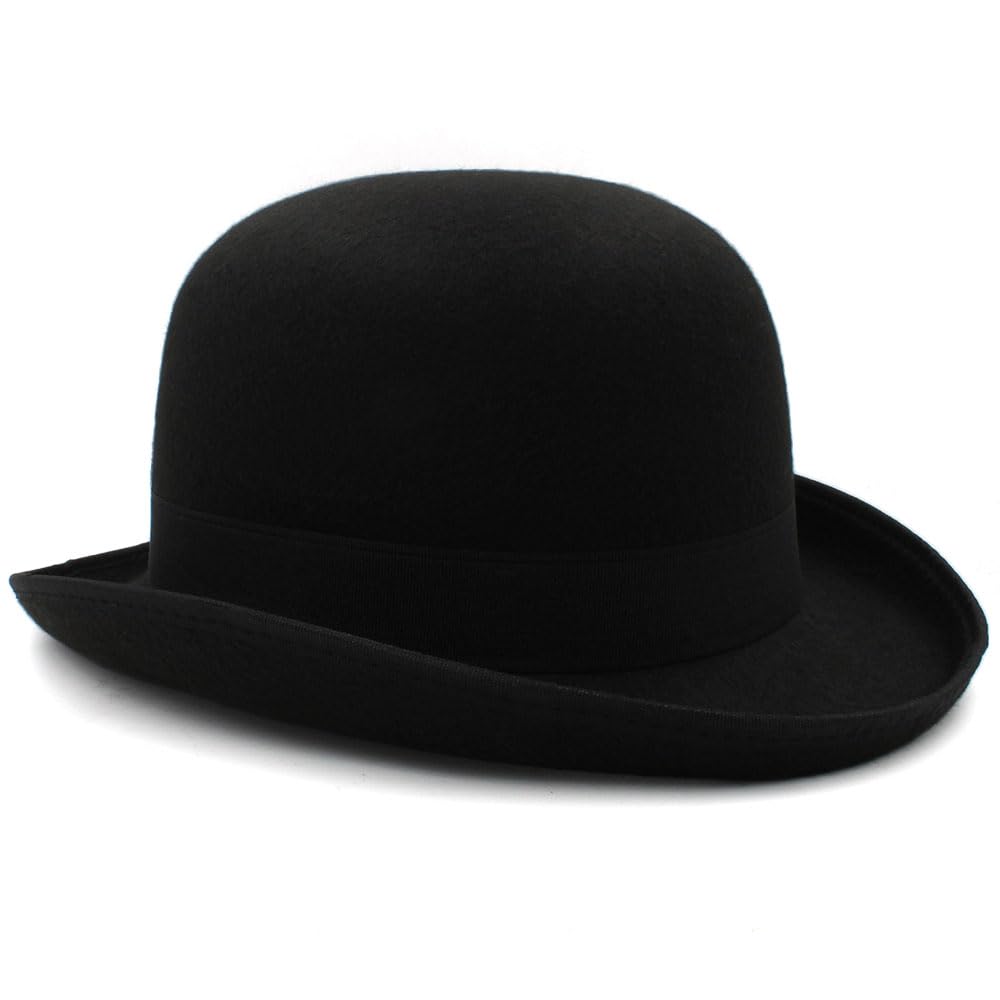 Männer Frauen Klassische Kunstwolle schwarz Gentleman Flache Oberseite Bowler Hut Eimer Hut konkave Oberseite Jazz Hut Größe US 7 3/8 UK L (Color : Brown, Size : 58-59CM)