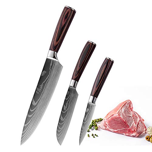 LYUSan Kitchen Knife Sets - 3 Piece Stainless Steel Professional Chef Knives Set Ultra Sharp Knife with Blade Protective Sheath