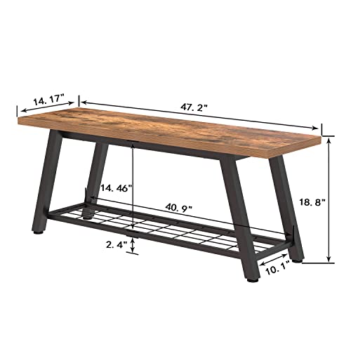 Oastreeful Storage Bench Industrial Rustic Wooden And Metal Entryway Shoe Boots Storage Rack Long Bench Seat For Hallway Bedroom Retro Brown Farmhouse Style #TOP1