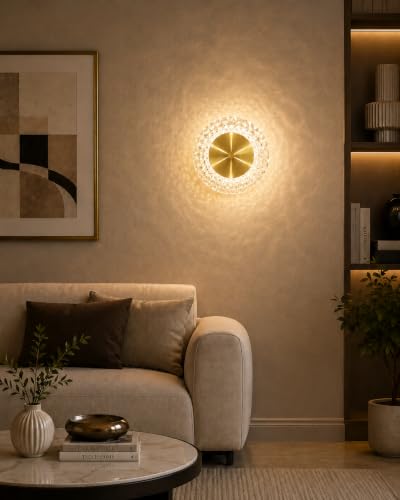 Image of FILLISKA Diamond Cut Glass Finish and Aluminium Indoor Luxurious Wall Lamp, with Adjustable Colour Temperature (Diamond Cut Gold-253)