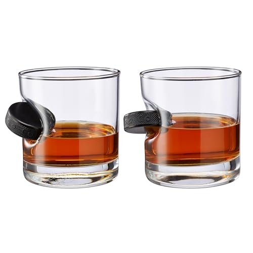 BenShot Rocks Glasses with Hockey Puck, 11oz, Set of 2