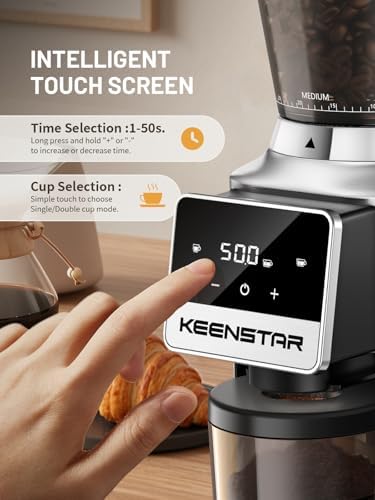 Burr Coffee Grinder, Keenstar Conical Coffee Bean Grinder with 34 Grind Settings for Home Use, Precision Timer, Touchscreen, Anti-static, Stainless Steel, Easy to Clean with Brush - 4