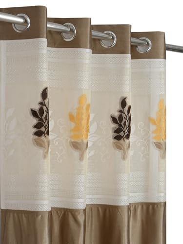 Image of LaVichitra 1 Piece Semi Sheer Floral Net Curtain - 5 X 4 Feet, Window Curtains, Hazelwood