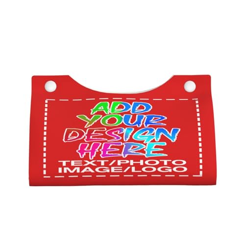 Image of Custom Tissue Box Cover with Logo Text, Personalized Gift, Modern PU Leather Material(Red)