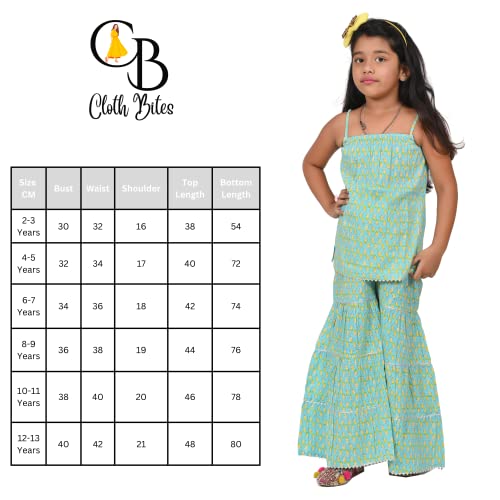 Image of Printed Cotton Sharara Set for Kids, Traditional Dresses Set for Baby, Ethnic Outfits for Girls, Sleeveless Kurti Set