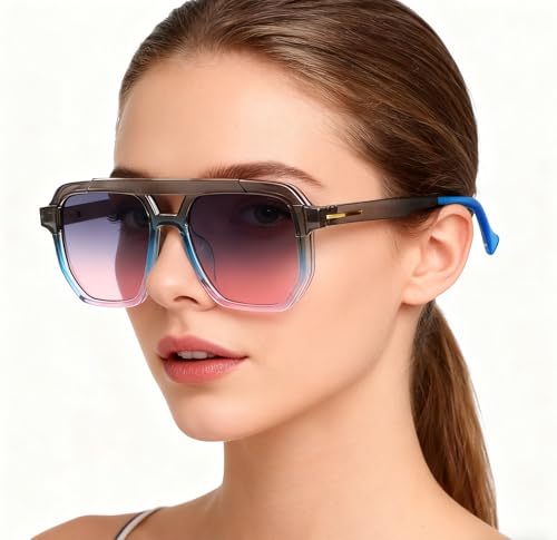 Lunettes de soleil noires oversize MUTYNE à double pont chic - 2