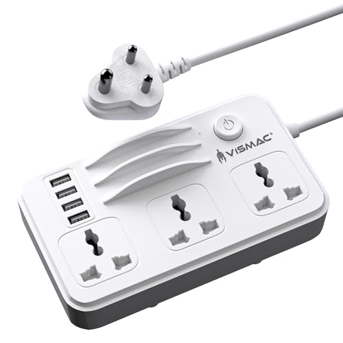 Image of Vismac Extension Board 3 Universal Sockets + 4 USB Ports | Master Switch | ABS Plastic Body | 1.5M BIS Cord | 2300W Load Capacity| 1-Year Warranty | Fire Resistant | for Home & Office and Workspace.