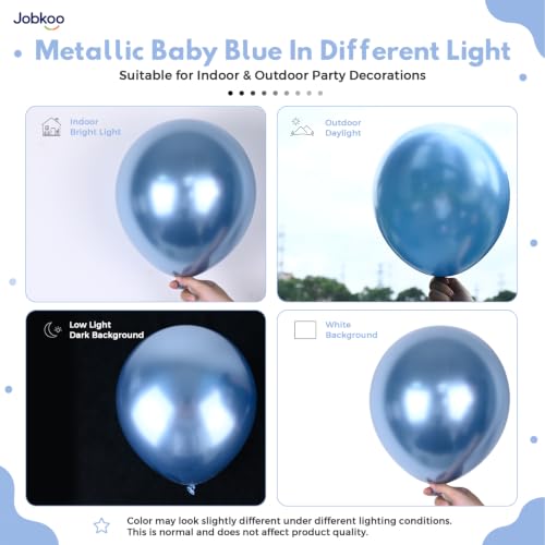 Image of Jobkoo Metallic Blue Balloons, 12 Inch Chrome Light Baby Blue Latex Balloon