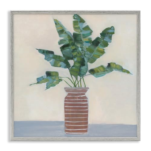 Green Palm Plant Brown Vase Still Life, 24 x 24 Inch Framed Giclée Print