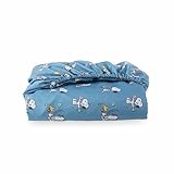 Berkshire Blanket Peanuts® Fitted Sheet Queen Size, Cute Character Snoopy Microfiber Sheet with Deep Pocket, Soft and Breathable, Snoopy's Morning Coffee Small Blue