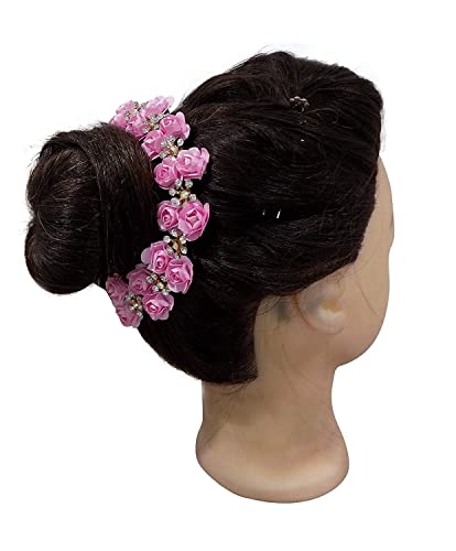Image of Majik Bun Decoration Hair Gajra For Women And Girls Wedding, Party Hair Decoration Hair Accessories (Pink)