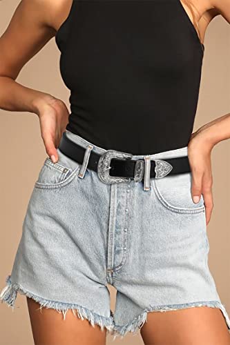 Black Western Belt For Women, 1.1" Cr Cowboy Belt Leather Belts For Women, Vintage Country Belts For Women Ladies Jeans Pants-Black #TOP3