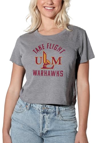 University of Louisiana Monroe Official Warhawks Logo Women's Crop Top T-Shirt, Athletic Heather, Small