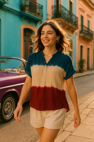 Image of Maaesa Women Handcrafted Tie & Dye Rayon Top | Casual Wear & Office Wear | Lightweight & Breathable Fabric