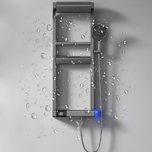 Sistema de ducha termostático con pantalla LED, modo lluvia, ducha de mano y cascada de masaje para baños modernos