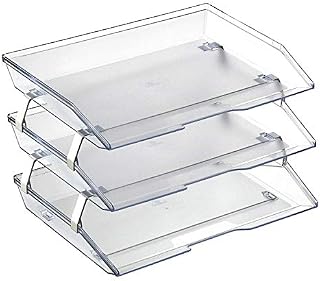 Acrimet Facility 3 Tier Letter Tray A4 Side Load Plastic Desktop File Organizer (Clear Crystal Color)