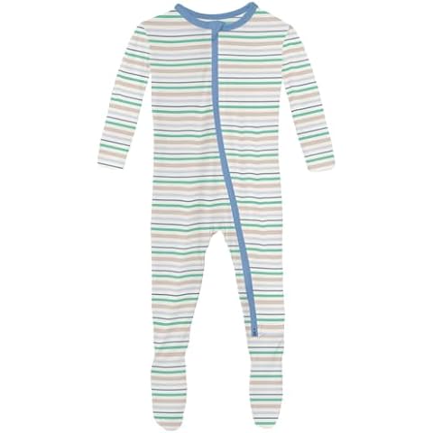 KicKee Print Footie with Zipper, Fitted Long Sleeve Pajamas, Ultra Soft Everyday One-Piece, Baby and Kid Clothes, Mythical (Mythical Stripe - 9-12 Months) Cover