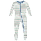 KicKee Print Footie with Zipper, Fitted Long Sleeve Pajamas, Ultra Soft Everyday One-Piece, Baby and Kid Clothes, Mythical (Mythical Stripe - 3-6 Months)