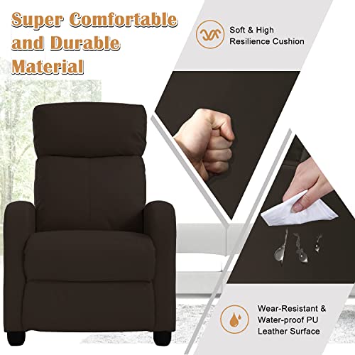 Recliner Chair Pu Leather Winback Single Sofa Modern Massage Recliner Adjustable Home Theater Seating Armchair Easy Reading Lounge Chair W/ Padded Backrest & Thick Seat Cushion For Small Spaces, Brown #TOP4