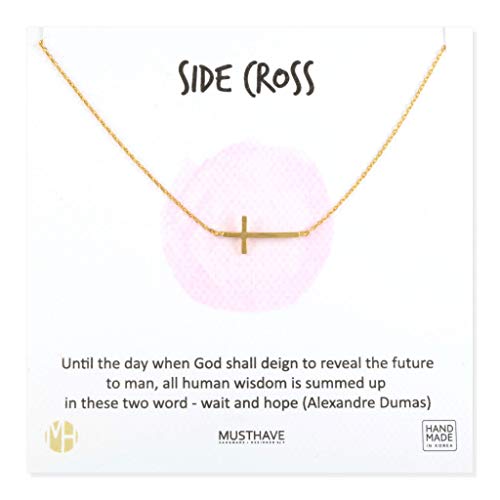 MUSTHAVE Side Cross 18K Gold Plated Necklace With Message Card, Color Gold and Silver, Anchor Chain, Best Gift Necklace, Size 16 inch + 2 inch Extender, Gift Card