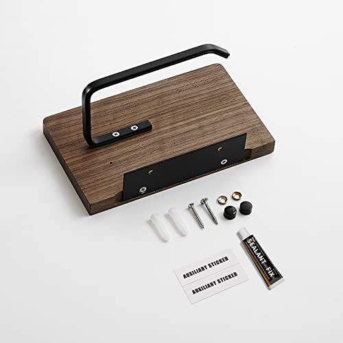 Toilet Paper Holder With Shelf Black - Aodoran Wood Aluminum Adhesive Or Screw Wall Mounted Toilet Paper With Phone Shelf Bathroom Tissue Roll Holder #TOP6