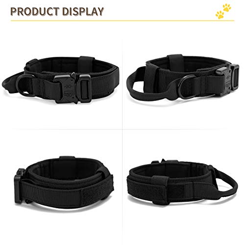 Huntvp taktisch Hundehalsband Verstellbar mit Kontrollgriff, aus Nylon, gepolstert, Metallschnalle, für Mittlere Große Hunde Jagd Training Freizeit Outdoor, Schwarz M