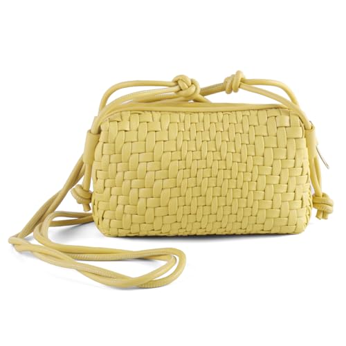 Image of Woven Crossbody Bag for Women,Small Handbag Cute Purse Vegan Leather Handmade Shoulderbag,Lightweight Tote Bag with Strap
