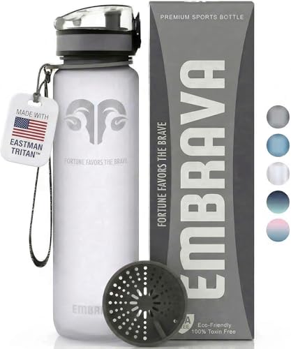 Best Sports Water Bottle - 32oz Large - Fast Flow, Flip Top Leak Proof Lid w/One Click Open - Non-Toxic BPA Free & Eco-Friendly Tritan Co-Polyester Plastic (Gray)