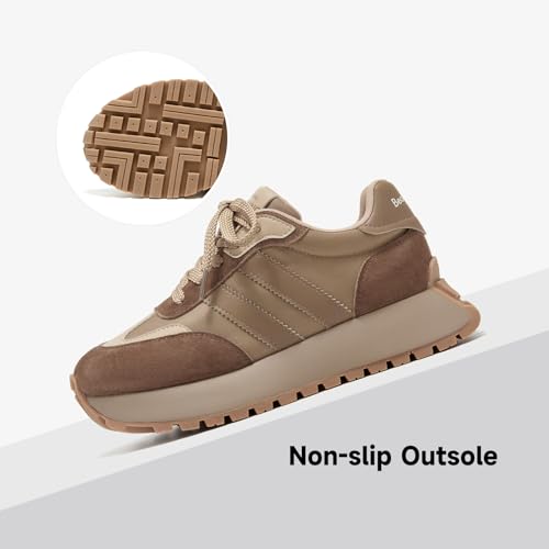 BEAU TODAY Fashion Sneakers for Women, Casual Walking Sneakers for Women, Genuine Leather Chunky Platform Retro Sneakers, Comfortable Non-Slip Tennis Running Shoes4