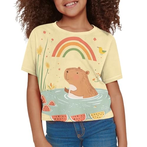 Image of Girls Fashion Crewneck Tee Shirts Casual Short Sleeve Crop Top Summer Outfits 5-14 Years Old
