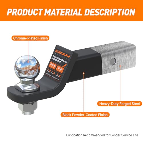 AC-DK Trailer Hitch Ball Mount for 2 inch Receiver,2 inch Drop Hitch,with 2-Inch Ball,7,500 lbs Capacity Ball Hitch, 750lbs Tongue Weight,Includes Hitch Pin - Thumbnail 5