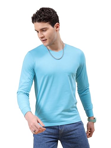 Image of The Indian Garage Co Men Cotton Slim Fit Solid V-Neck Tshirt