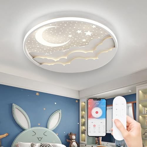 AHXIAOZN Plafonnier Enfant lune, Dimmable Plafonnier LED Chambre, Créatif Plafonnier Chambre...