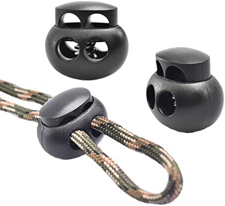 25pcs Spring Cord Lock End Stopper Fastener Slider Toggles Clip Double Hole Round Ball Plastic for Drawstrings Lanyard Paracord Elastic Bungee Shock Cord Rope