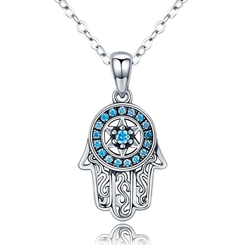 Collier Argent 925 véritable avec pendentif Main de Fatima ciselé en haute joaillerie