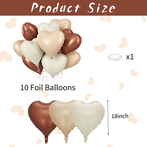 Image of Brown Apricot Heart Balloons, 10Pcs Coffee Cream Beige Foil Heart Shape Balloons, 18inch Nude Neutral Foil Balloons for Helium Valentines Decorations for Engagement, Brithday, Baby Shower, Wedding