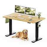 FLEXISPOT Solid Wood Standing Desk, One-Piece Real Wood Desktop, Electric Height Adjustable Desk for Home Office, 176 LBS Capacity (55'x28' Bamboo, Black Frame)