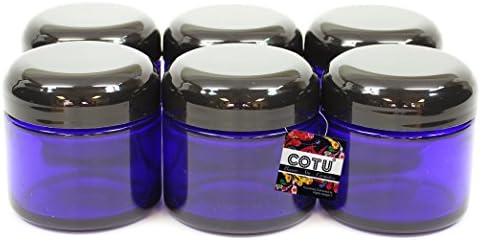 COTU6 x 2oz New & Empty DIY Cobalt Blue Glass Jars with Black Dome Liner Lids by COTU (R) (Suitable for Storing Salve, Cream, Diy Beauty, Essential Oils, Lotion, Apothecary, Body Butter & Sugar Scrub)