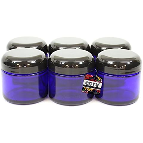 6 x 2oz New & Empty DIY Cobalt Blue Glass Jars with Black Dome Liner Lids by COTU (R) (Suitable for Storing Salve, Cream, Diy Beauty, Essential Oils, Lotion, Apothecary, Body Butter & Sugar Scrub) Cover