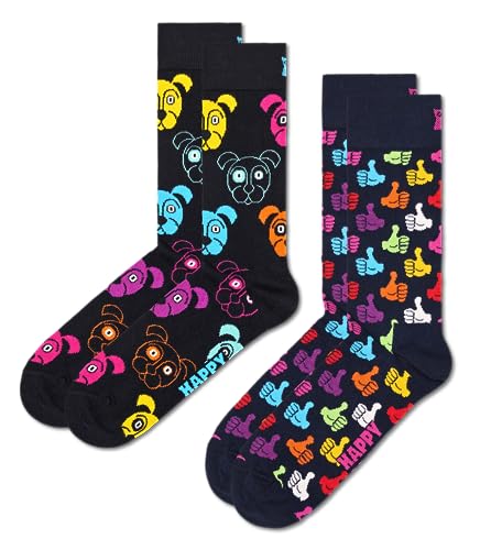 Happy Socks Dog, Cat, Turtle, Frog & Animal Themed Gift Socks- For Men and Women, made with Sustainable Cotton (US, Alpha, Small, Medium, Regular, Regular, 2-Pack Classic Dog Socks)