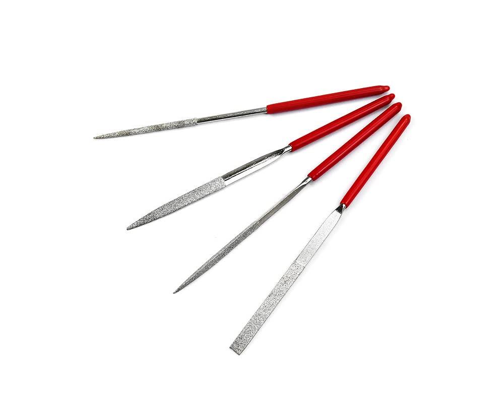 Kit di File Metallici a Forma Piatta, 4 Pezzi Mini Set di Diamanti Artigianale Legno Raspa