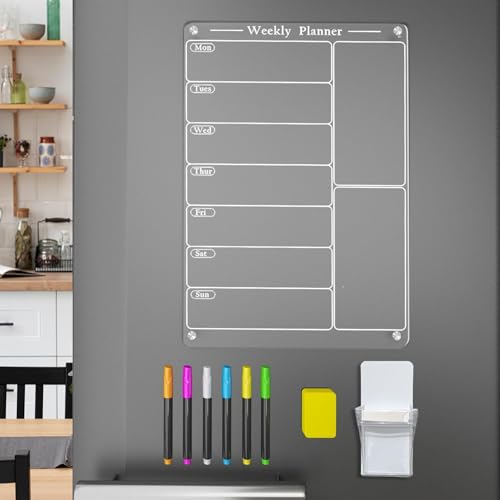 Calendário transparente para geladeira, quadro negro magnético acrílico de 20 x 30 cm para geladeira