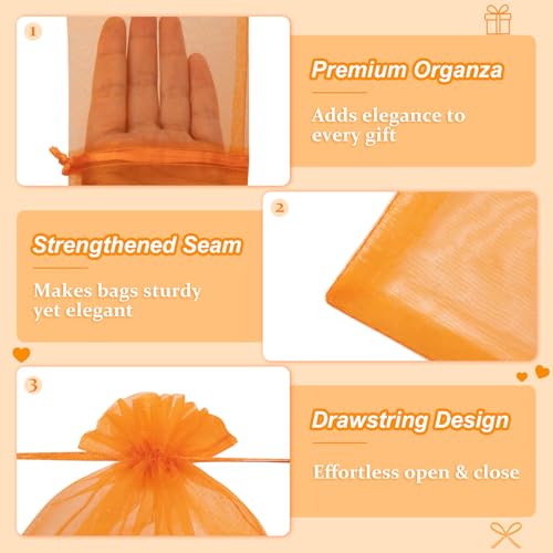 Image of Crweety 50 Pcs Orange Organza Bags 3x4 Inch, Small Gift Bags Bulk for Jewelry Candy Soap Makeup Sachet, Cute Mini Mesh Gift Bag Drawstring for Wedding Baby Shower Birthday Party Favors & Graduation