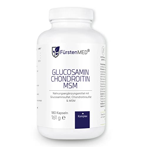 FürstenMED® Glucosamin Chondroitin MSM Hochdosiert + Vitamin C, 180 Kapseln als 4 Fach Komplex mit Glucosamine, Laborgeprüft & Ohne unerwünschte Zusatzstoffe
