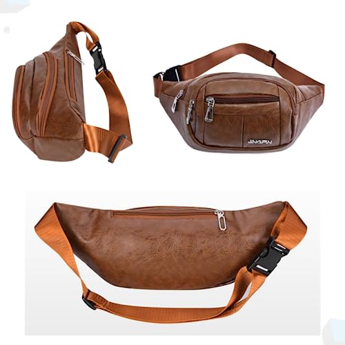 Pochete de couro sintético masculina, Bolsa de cintura com vários bolsos, viagens, caminhadas, cinto