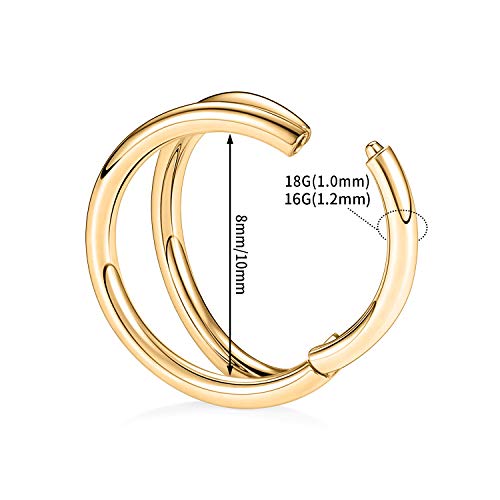 Cartilage Hoop Earrings Gold Helix Piercing Jewelry 16G Double Open Stacked Septum Rings Cartilage Rings 316L Surgical Steel Septum Nose Rings 6Mm Snug Daith Rook Tragus Conch Piercing Jewelry #TOP1