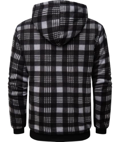 Image of Mens Plaid Hoodies Winter Zip Up Fleece Jacket Sherpa Fleece Lined Warm Flannel Jacket Coat