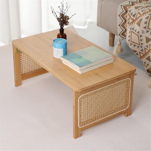 NDKJSF Rattan Coffee Table, Foldable Bay Window Table, Vintage Bamboo