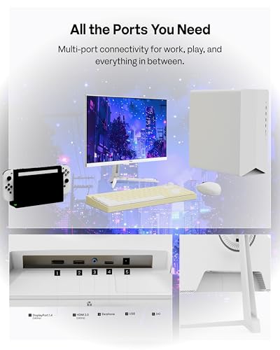 Pixio PX249 Wave White 24 inch 240Hz Refresh Rate FHD 1080p Resolution Fast IPS Panel 1ms GTG Response Time Built-in Speakers Gaming Monitor with Adaptive Sync